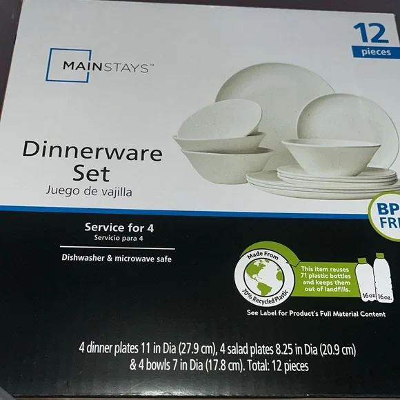 Mainstays 12-Piece Dinnerware Set Service For 4 BPA-Free white Specks - Picture 1 of 4